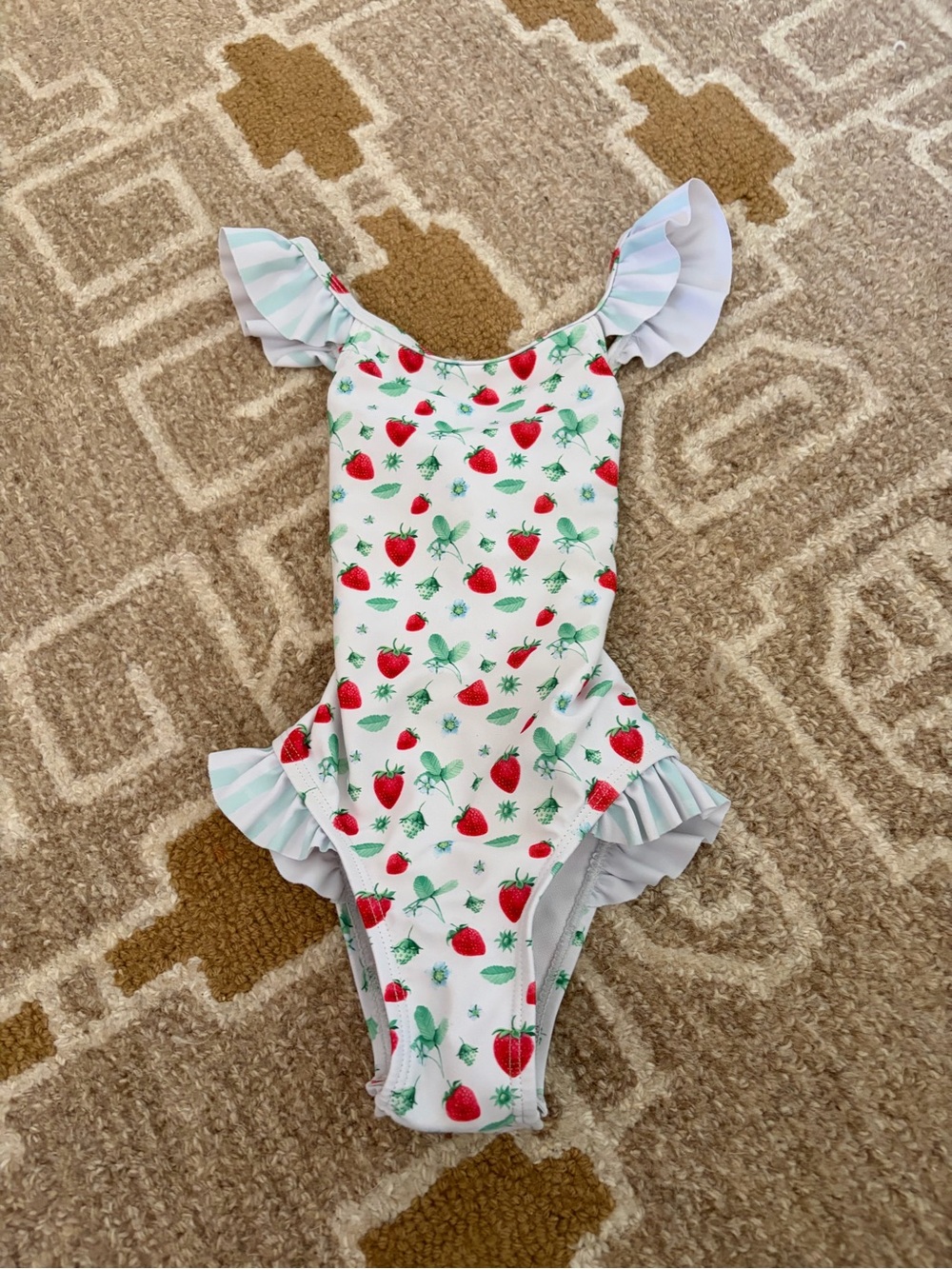 The Oaks Girls Strawberry Print Ruffle One-Piece Swimsuit